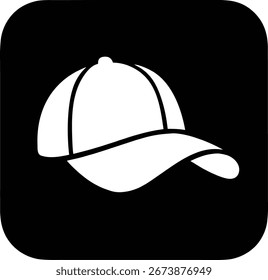 Icono blanco minimalista de la gorra de béisbol en el fondo negro para el diseño de la ropa y los proyectos de la ilustración de la moda Gráficos del Vector y creación del logotipo