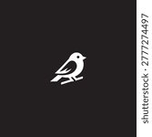 Minimalist white bird perched on a branch logo icon vector graphic for nature and wildlife concepts with black background