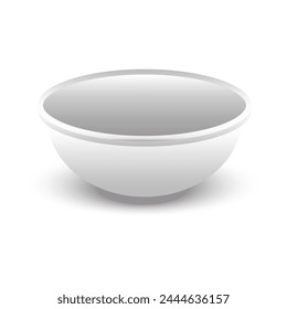 Minimalist white bowl design. Kitchenware essential. Elegant round shape. Realistic shadow effect. Vector illustration. EPS 10.