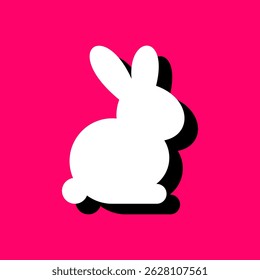 Minimalist White Bunny Logo Silhouette on Pink Background Vector Symbol Design