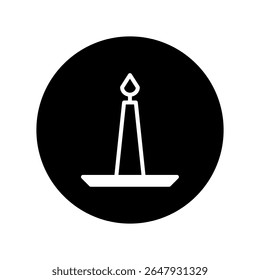 Ilustração minimalista da vela branca dentro de um quadro circular preto exibindo a espiritualidade e a paz uma única chama
