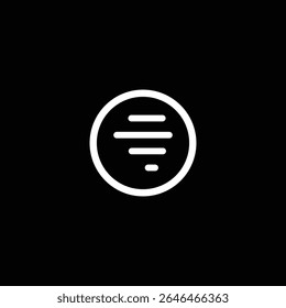 Minimalist white circle with horizontal lines on a stark black background