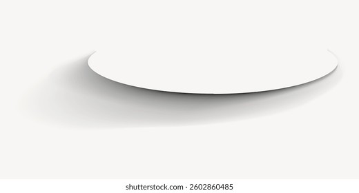 Minimalist white circular platform casting a soft shadow. The platform is simple and white, creating a minimalist and modern look with a subtle shadow effect. Isolated vector illustration.