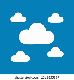 Minimalist White Clouds on a Bright Blue Background Illustration