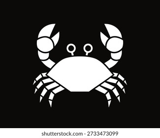 Un icono de cangrejo blanco minimalista sobre un fondo negro, simbolizando la vida marina y el océano