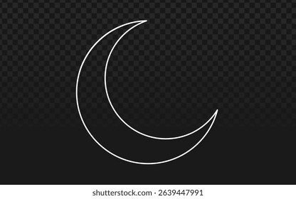 Minimalist white crescent moon outline on dark background, perfect for astrology graphics, spiritual branding, or night-sky themed designs. Clean vector with transparent fade.