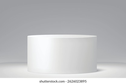 Minimalist white cylindrical podium with clean lines and soft shadow, perfect for product showcases, award ceremonies, or elegant 3D mockups. Ideal for corporate, luxury, or event branding projects.