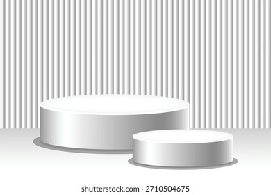 Minimalist White Cylindrical Podiums Vector with Striped Background