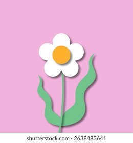 Minimalist white daisy flowers with different leaf styles in paper cut style on soft pastel square backgrounds, ideal for decoration, icons, or floral designs.