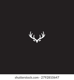 Minimalist white deer antler logo on dark background with minimalist background wildlife symmetrical identity illustration cervidae abstract