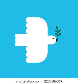 Minimalist White Dove Icon Flying With Olive Branch. Peace Symbol. Square Banner. Concept Of Non Violence,  Tolerance, Equality. Vector Illustration, Flat Design