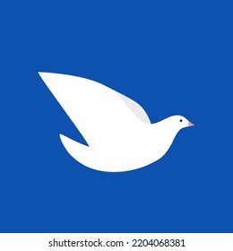 Minimalist White Dove Icon Flying. Peace Symbol. Square Banner. Concept Of Non Violence,  Tolerance, Equality. Vector Illustration, Flat Design