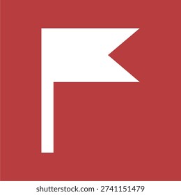 Minimalist White Flag Icon with a Triangular Cutout Detail Positioned on a Solid Red Square Background Representing Target Achievement Goals Landmark Markers or Important Notifications