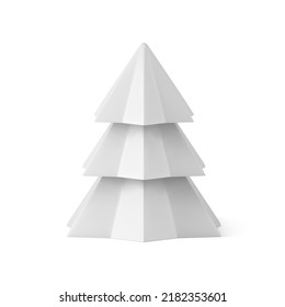 Minimalist white glossy Christmas tree angled shape for indoor decorative design 3d realistic vector illustration. Cute glass or paper Xmas spruce traditional winter holiday festive New Year symbol