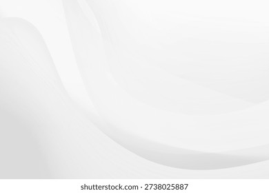 A minimalist white and gray abstract background featuring soft flowing waves and smooth gradients with ample copy space.