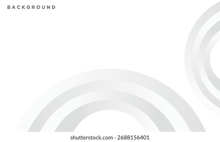 Minimalist white and grey background with abstract concentric circle patterns. Clean and modern geometric vector design for corporate business presentations
