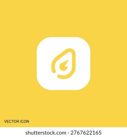 A minimalist white icon featuring a stylized leaf outline with a smaller leaf shape inside, set against a plain yellow background.