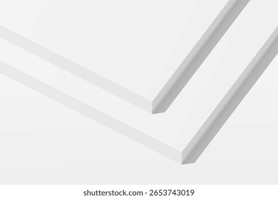 Sábanas minimalistas en capas blancas con bordes biselados, perfectas para fondos limpios, presentaciones o proyectos de diseño moderno.