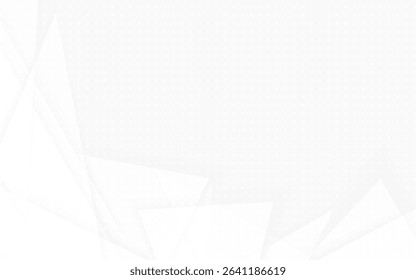 A minimalist white and light gray abstract background featuring overlapping geometric polygons