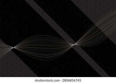 Minimalist white light paths converging through dark hexagonal grid lighttrails convergence