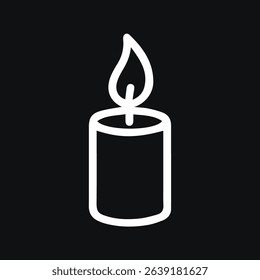 Minimalist white line art of a burning candle against a black background representing peace and hope.