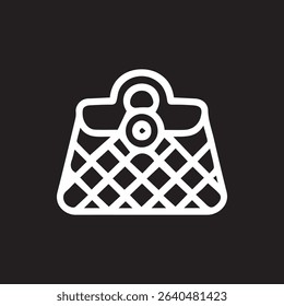 Minimalist white line art of an elegant handbag icon on a black background showcasing simple and stylish design.