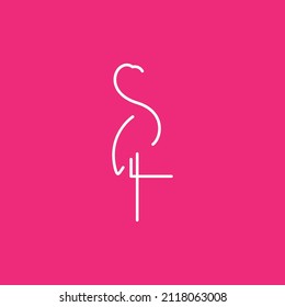 minimalist white line flamingo bird logo design, vector graphic symbol icon sign illustration