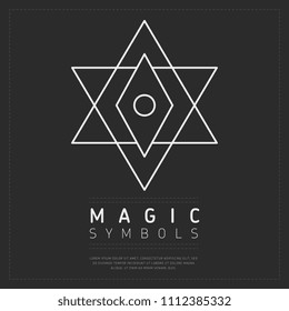 Minimalist white linear element of magic symbol on gray backdrop
