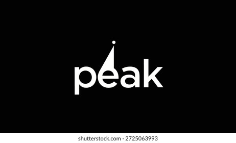 Ein minimalistisch weißes Logo mit dem Wort "peak" auf schwarzem Hintergrund. Das 'e' in peak ist mit einer dreieckigen Spitzenform und einem kleinen Punkt stilisiert,