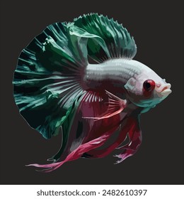 minimalist white mix red Betta Fish, dark black background