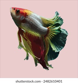 minimalist white mix red Betta Fish, dark black background