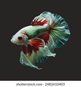 minimalist white mix red Betta Fish, dark black background