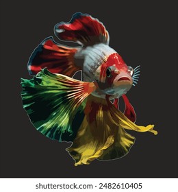 minimalist white mix red Betta Fish, dark black background