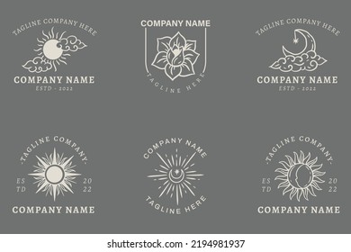 Minimalist White Mystical Logo Templates With Element On Gray Pastel Background.