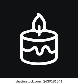 Minimalist white outline of a burning candle on a black background representing light and remembrance.