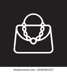 A minimalist white outline of an elegant handbag set against a black background showcasing simplicity and style in fashion accessories.