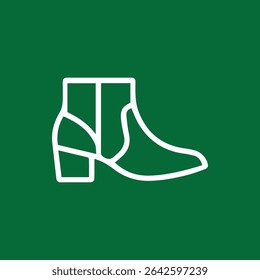 A minimalist white outline of a fashionable boot against a solid green background clean simple design perfect for fashion industry designs and modern aesthetics