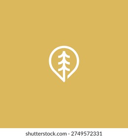 A minimalist white pine tree icon set against a golden yellow backdrop.