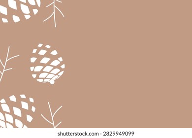 Minimalist white pinecone and winter branch side border on brown cardboard for sustainable seasonal corporate web banner.
