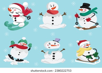 minimalist white snowball set playing in the snow for Christmas designs, greeting cards and clipart