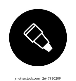Ícone minimalista do telescópio branco sobre um fundo de círculo preto para projetos de astronomia ou exploração