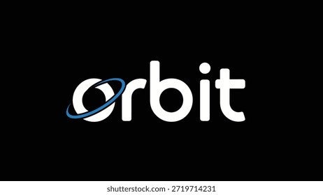 Un logotipo de texto blanco minimalista para 'orbit' se muestra sobre un fondo negro sólido. La 'o' es reemplazada por un anillo azul estilizado, dando un sentido