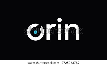 A minimalist white text logo with the word 'orin' is displayed against a stark black background. The first letter 'o' is creatively replaced by a