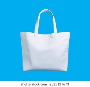 Minimalist White Tote Bag on Solid Blue Background