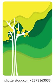 Minimalist White Trees Fall Green Background Vector