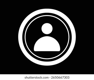 Icono de usuario blanco minimalista sobre fondo negro: gráfico de interfaz de usuario de silueta de avatar, archivo de Vector.