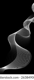 Minimalist White Wave Lines on Black Background. Modern Phone Wallpaper Design. Bg. Vector Illustration