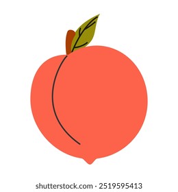 Minimalist whole peach with leaf in bright colors. Ideal for food packaging, health, and summer concepts
