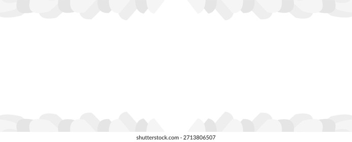 Un fondo de Anuncio amplio y minimalista con un espacio central blanco limpio enmarcado por bordes superiores e inferiores compuestos de Formas grises claras, redondeadas y superpuestas que se asemejan a nubes o guijarros.