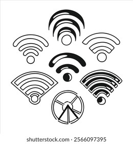 Minimalist Wi-Fi and Network Icons for Modern Tech Branding